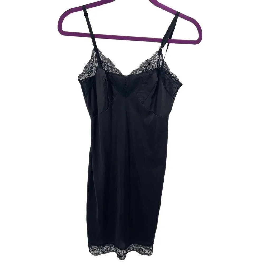 Sliperfection vintage Cami Slip Dress Lace Trim Lingerie Sleeveless Black Size 3